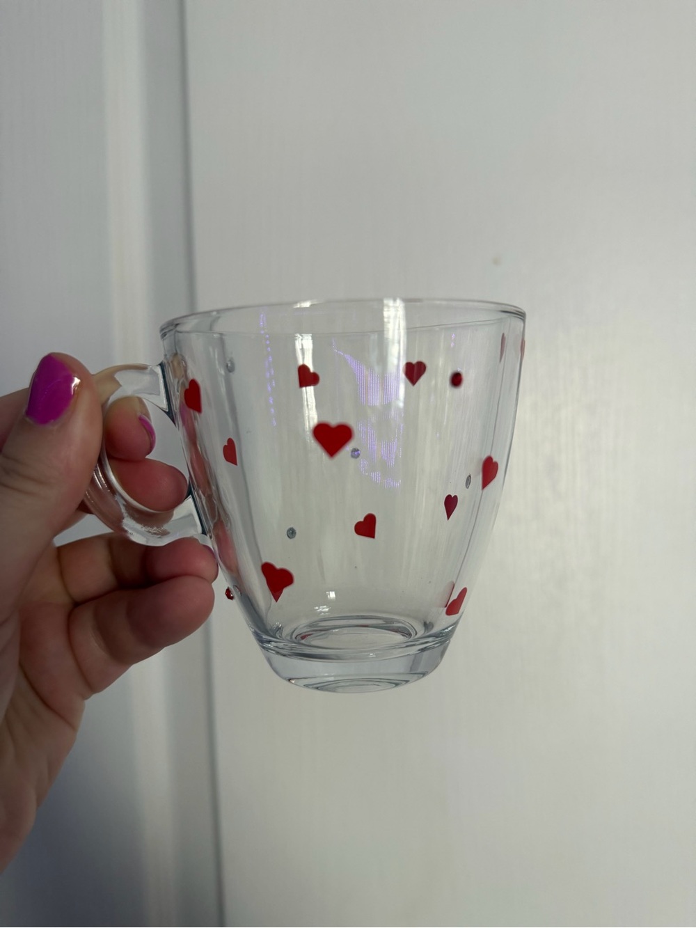 Clear Glass espresso cup with Red Heart Accents